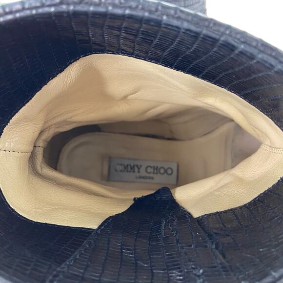 Jimmy Choo Black Biker Boots Moto Combat Buckle Croc Embossed 36.5 $1195 - Picture 11 of 13